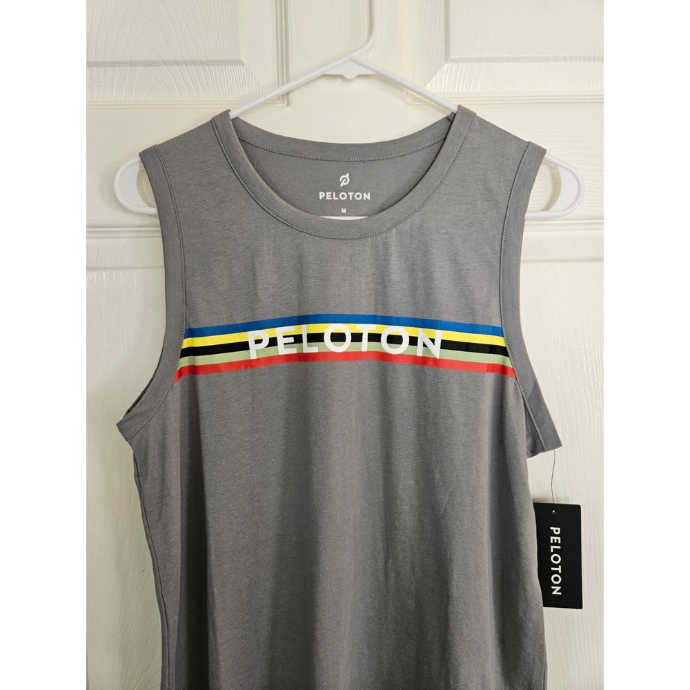 Peloton Tank Top Racerback Athletic Sleeveless Colorful Stripe Gray Womens M
